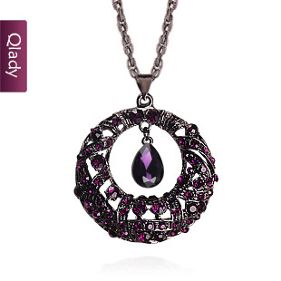  qlady韩国特价时尚水晶长款毛衣链女复古百搭情侣饰品长项链 影紫