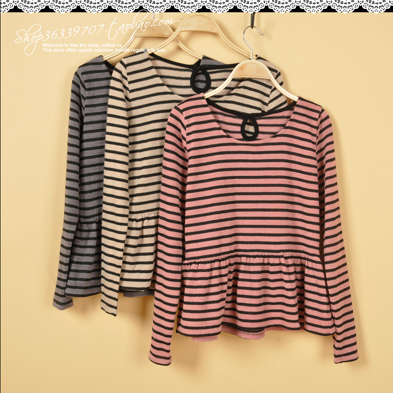 新款甜美小裙摆条纹T恤...