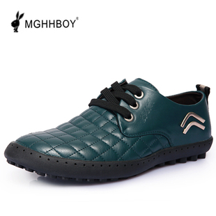  新款格纹春秋英伦牛皮鞋时尚潮流板鞋流行韩版休闲鞋真皮男鞋