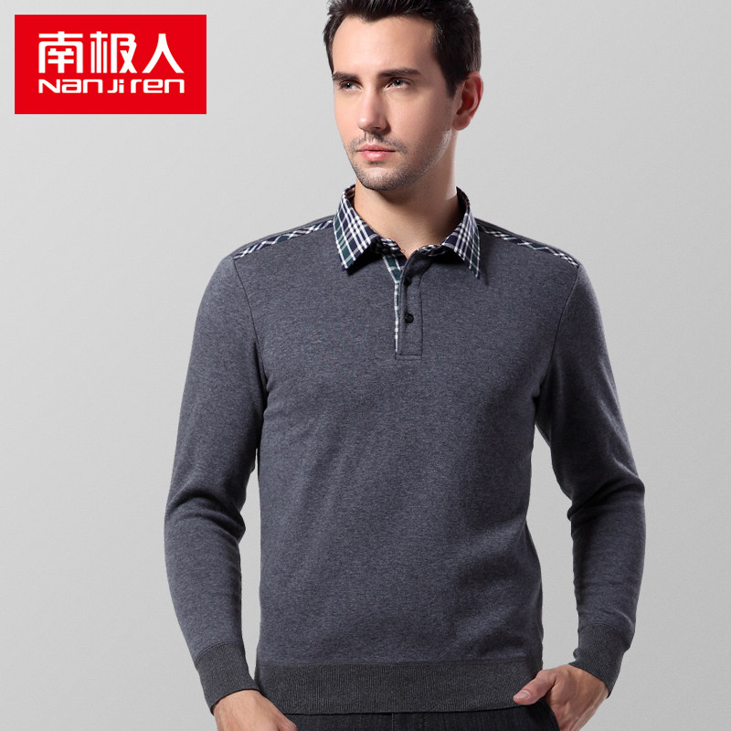 南极人男秋冬针织衫毛衣韩版加绒加厚纯棉商务修身保暖衬衫领上衣