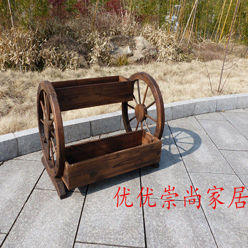 碳化色两层车轮花架防腐木花盆户外阳台多肉花器园艺微景观装饰在类目 鲜花速递/花卉仿真/绿植园艺, 花瓶/花器/花盆/花架(新), 花盆中 - 来自Buy2taobao.com提供专业的淘宝代购服务