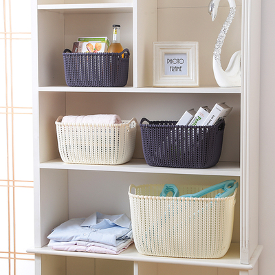 仿藤编桌面收纳篮塑料编织收纳筐厨房零食收纳盒浴室洗澡篮置物篮