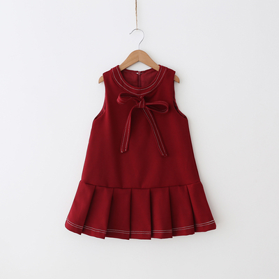 女童背心裙杨梅2018秋季新款宝宝连衣裙蝴蝶结百褶裙学院风公主裙