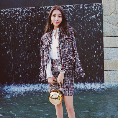 2016冬女装新款名媛针织毛呢小香风套装女秋