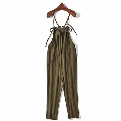 姐弟故事2018春夏新品减龄口袋休闲纯色宽松吊带背带哈伦裤女9032