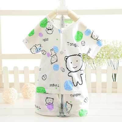 童来二件套 棉质套装 竹纤维童装 夏天款短袖开裆短裤宝宝空调服