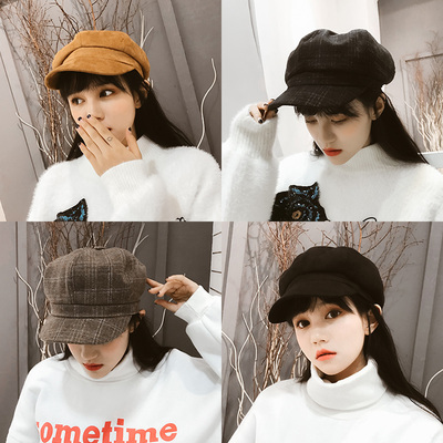帽子女冬秋休闲百搭潮韩版英伦保暖画家帽麂皮绒八角帽毛呢贝雷帽