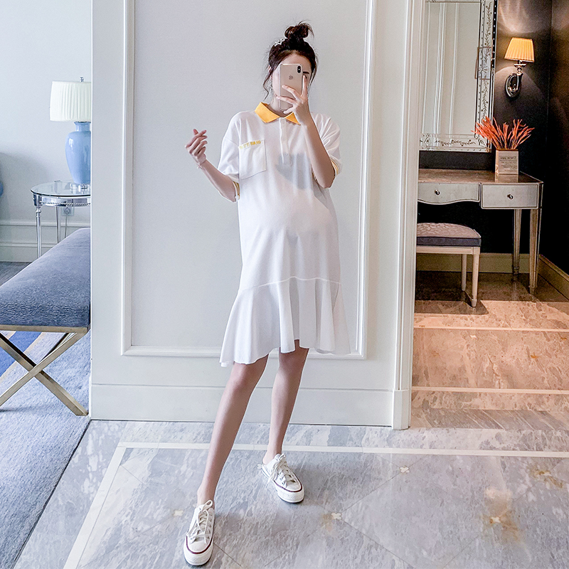maternity dress Summer new 2019 Korean Edition Lapel Hit color fashion Chao Ma Dress Mid length version summer skirtin the Maternity/Maternal supplies/Nutrition , Maternity , Dress category - from Buy2taobao.com to provide professional Taobao agent buy service