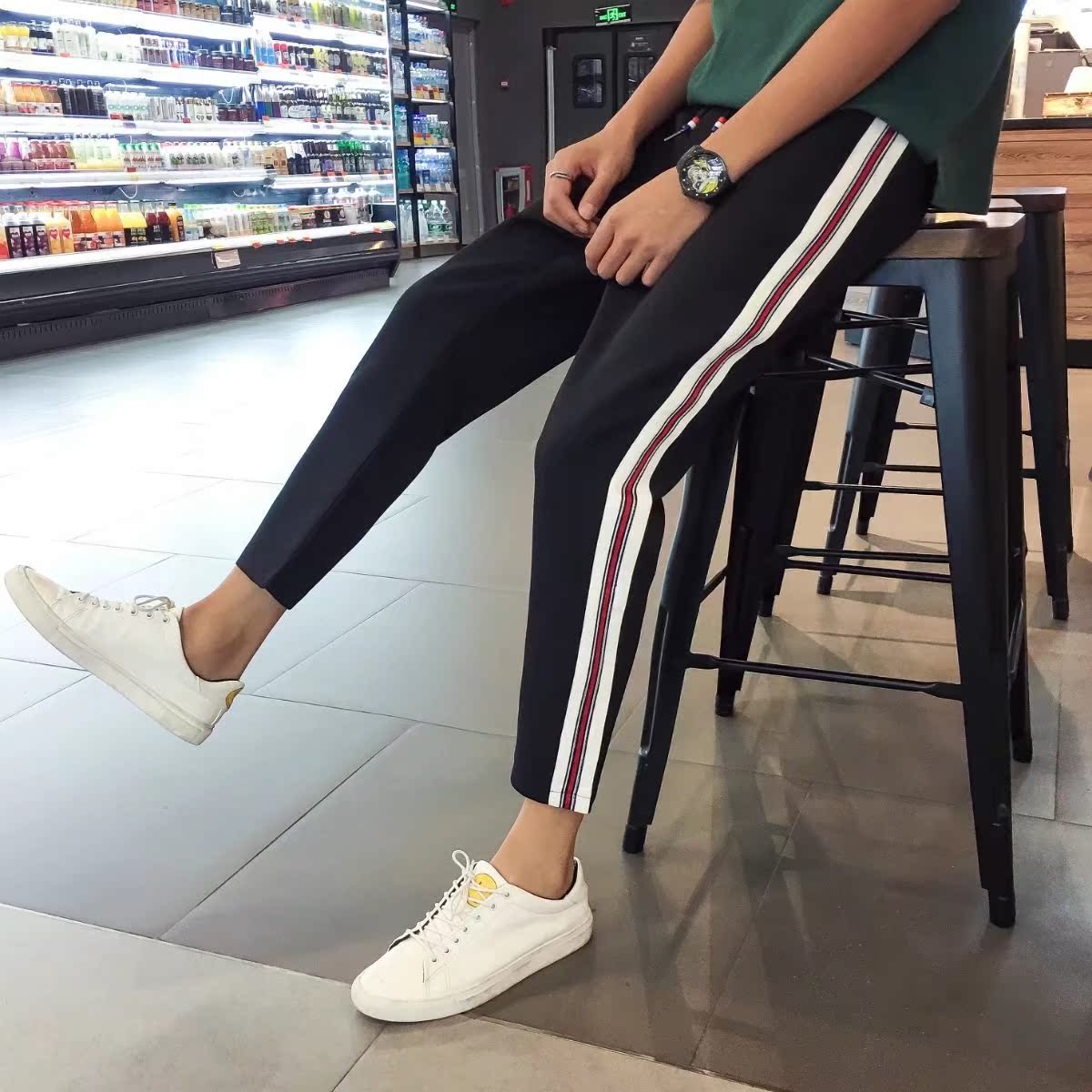 Super large code Pure black leisure time Ninth pants Add fertilizer enlarge men's wear Ultra-thin models Beam feet Sports pants summer Work pantsin the Men's clothing, Casual pants category - from Buy2taobao.com to provide professional Taobao agent buy service