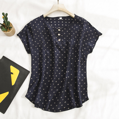 大小码女连肩袖上衣 桑蚕丝真丝双绉舒适宽松居家T恤2019夏季新品