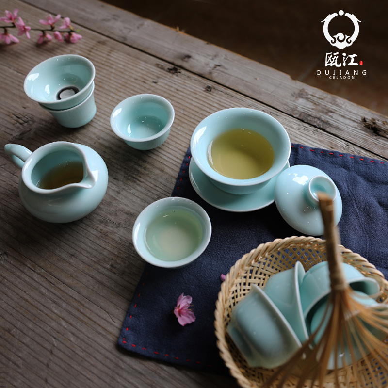 Ou River Longquan Celadon Kungfu Online tea set suit Jade Spring 10 household Office ceramics Cover bowl Gift box packagingin the Tableware , Tea set , Kung Fu Tea category - from Buy2taobao.com to provide professional Taobao agent buy service