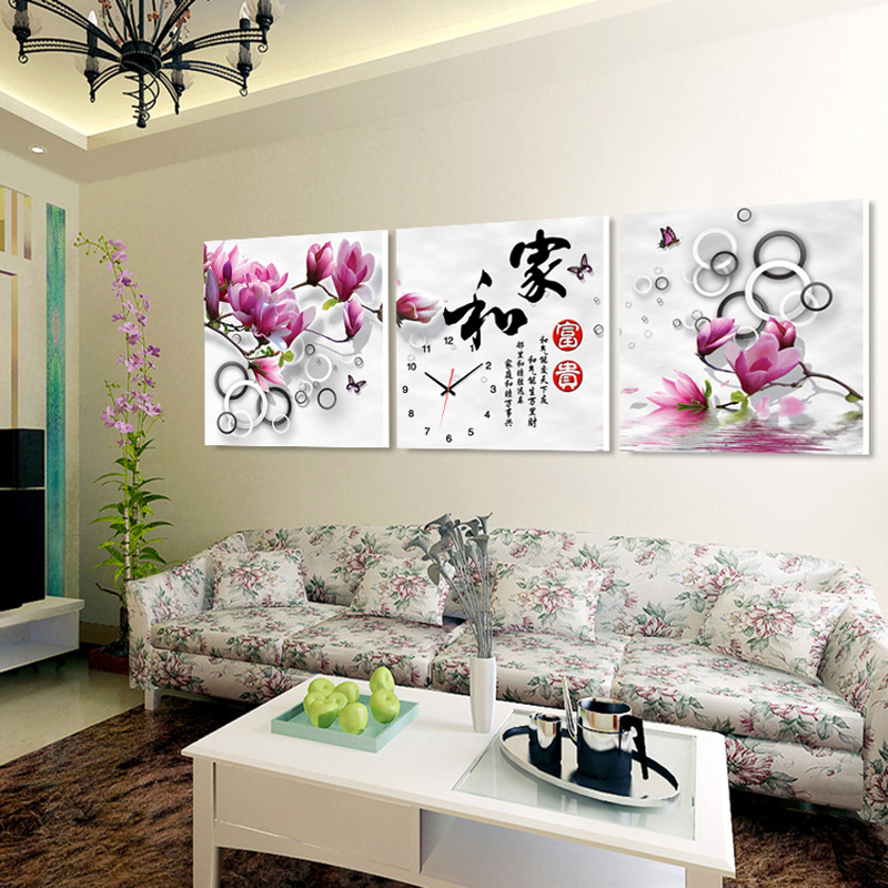 3D立体现代客厅装饰钟表 壁画挂画艺术无框画挂钟静音 家和玉兰花|ruв категории Домашний быт, декоративная живопись, без рамы картину настенные часы - от Buy2taobao.com для оказания профессиональной услуги покупки агента Taobao