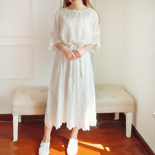学生白色连衣裙长裙