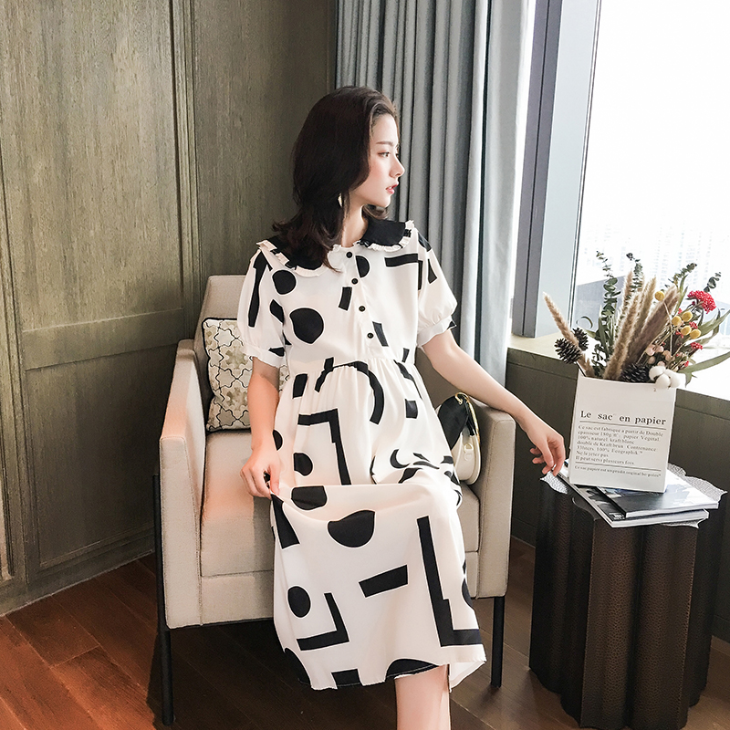 孕妇装连衣裙2019夏装新款韩版宽松中长款过膝印花裙子短袖淑女裙|msdalam kategori Bekalan Ibu / Ibu / Pemakanan, bersalin, pakaian - dari Buy2taobao.com untuk memberikan perkhidmatan ejen Taobao profesional membeli
