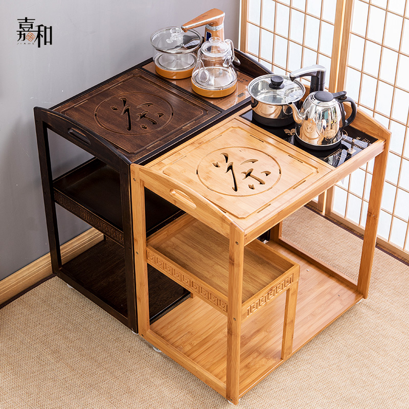 竹制移动茶车茶盘家用茶台简约自动上水电磁炉茶具套装小茶桌水柜|msdalam kategori pinggan mangkuk, set teh, dulang teh - dari Buy2taobao.com untuk memberikan perkhidmatan ejen Taobao profesional membeli
