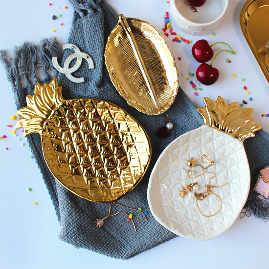 景德镇欧美潮品金色菠萝陶瓷装饰盘 收纳盘 水果盘沙拉盘首饰盘|ruв категории посуда, посуда, диск - от Buy2taobao.com для оказания профессиональной услуги покупки агента Taobao