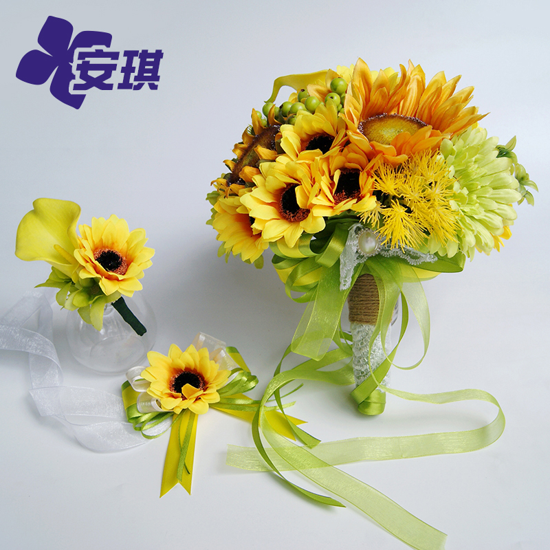 An Qi sunflower+Calla Lily Bride holding flowers European style Wedding Corsage Wrist flower Pastoral wind Wedding dress photographin the Flower delivery/Flowers simulation/Plants gardening , Wedding flower arrangement , Bride holding flowers category - from Buy2taobao.com to provide professional Taobao agent buy service