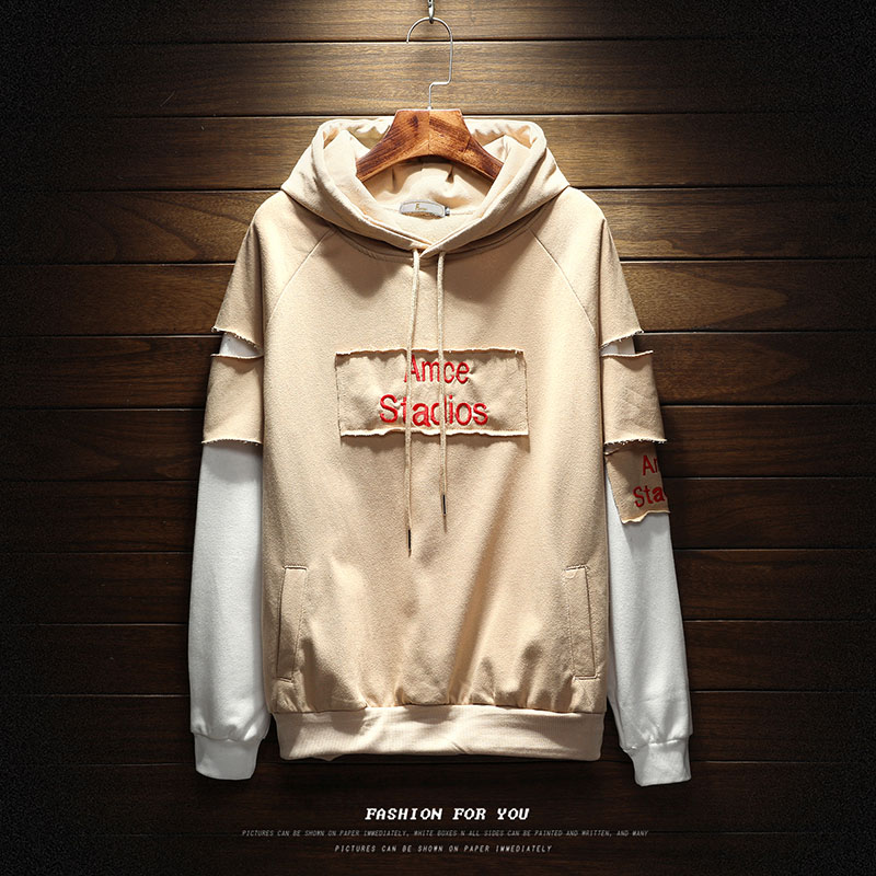 personality False two Trend hole letter Embroidery leisure time Hooded Sweater Easy Large motion Socket coatin the Sportswear/Casual Clothing , Sports Sweater/Pullover category - from Buy2taobao.com to provide professional Taobao agent buy service
