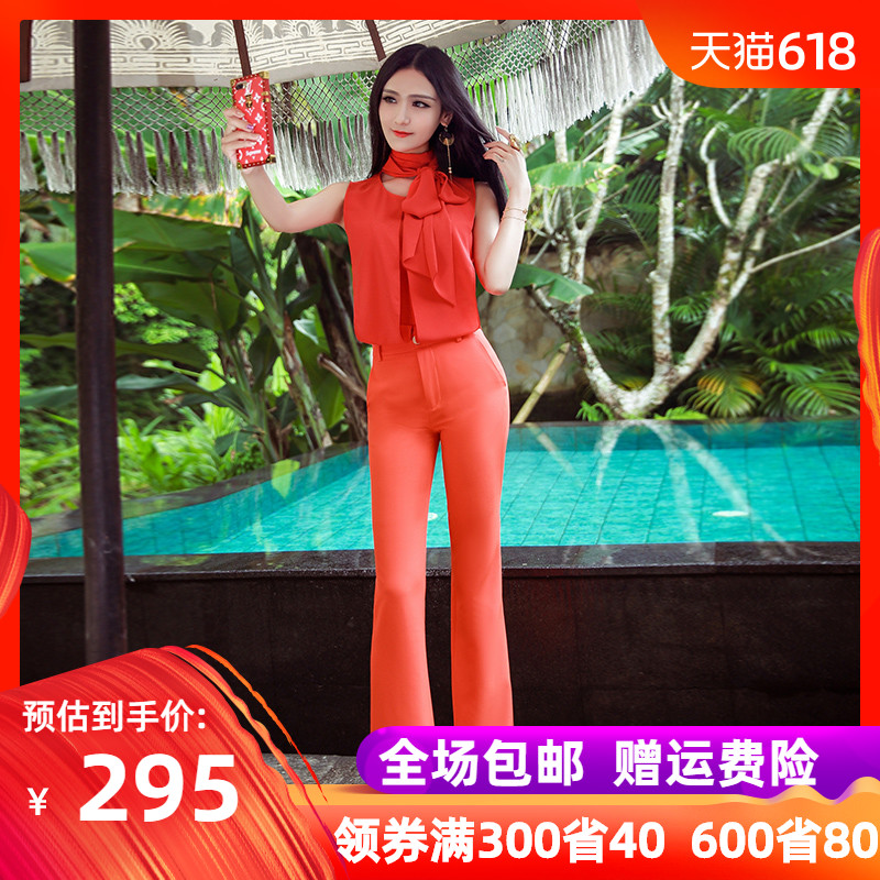 VJE夏装新款职业女裤套装时尚气质OL无袖雪纺衫上衣喇叭长裤子女在类目 女装/女士精品, 套装/学生校服/工作制服, 职业女裤套装中 - 来自Buy2taobao.com提供专业的淘宝代购服务