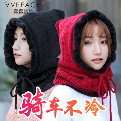帽子女冬天韩版潮加绒脖套冬季男女保暖针织围脖连帽子两用一体帽