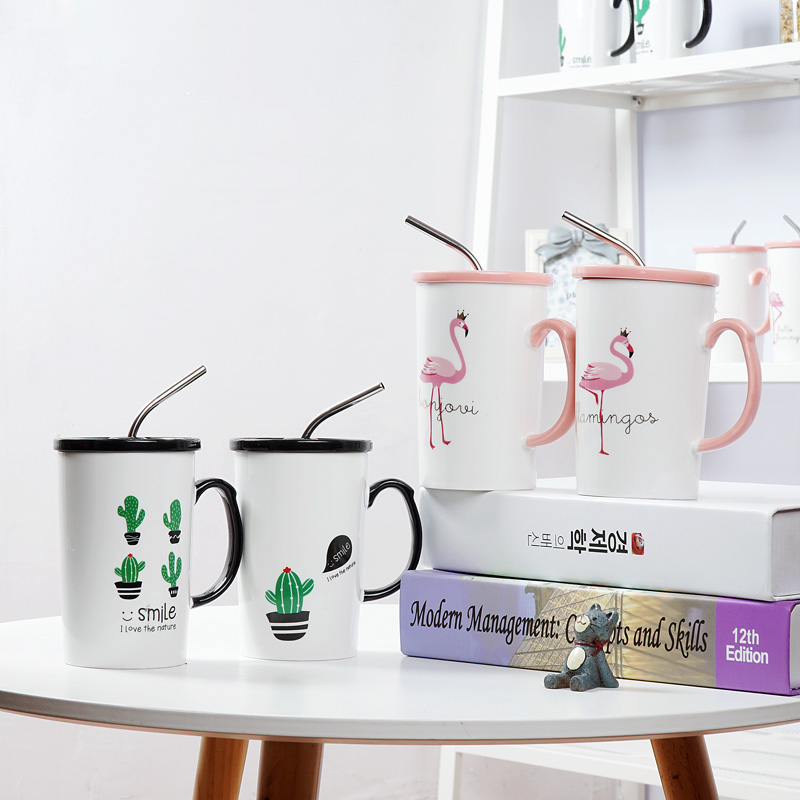 火烈鸟带吸管咖啡杯仙人掌陶瓷杯成人早餐马克杯韩版小清新水杯子在类目 餐饮具, 杯子/水杯/水壶, 马克杯中 - 来自Buy2taobao.com提供专业的淘宝代购服务