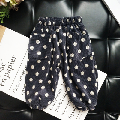 天天特价2017冬装儿童灯芯绒加绒厚圆点灯笼裤九分裤子男童女童装