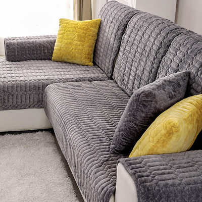 沙发垫秋冬毛绒套罩北欧简约四季通用防滑坐垫子靠背巾全包定做