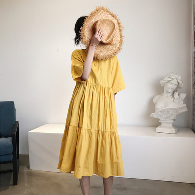 【阿一】藏肉很棒超宽松中长款娃娃裙 显瘦百搭A字裙子短袖连衣裙