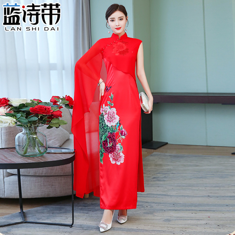 2019新款长款大码修身改良民族风舞台表演走秀年会演出旗袍会服装|ruв категории Женская одежда, костюм/национальная одежда/театр костюм, национальная одежда/этап погрузки - от Buy2taobao.com для оказания профессиональной услуги покупки агента Taobao