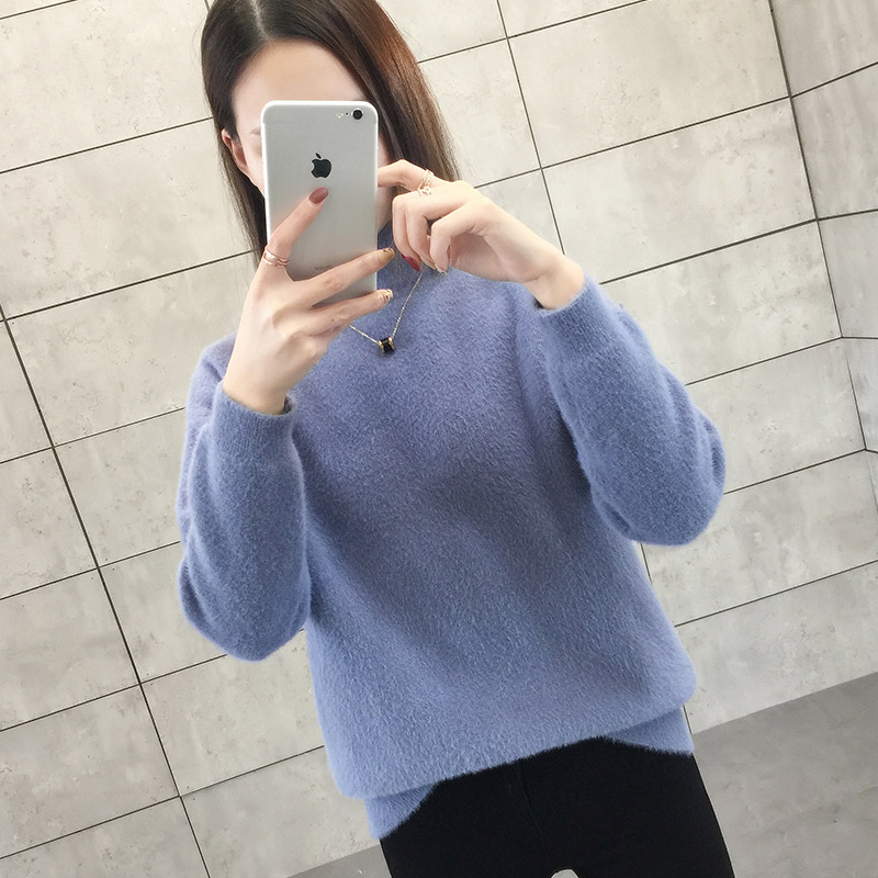 2018秋冬新款半高领纯色打底衫仿水貂绒套头针织衫ins超火毛衣女|msdalam kategori Butik wanita / wanita, sweater - dari Buy2taobao.com untuk memberikan perkhidmatan ejen Taobao profesional membeli