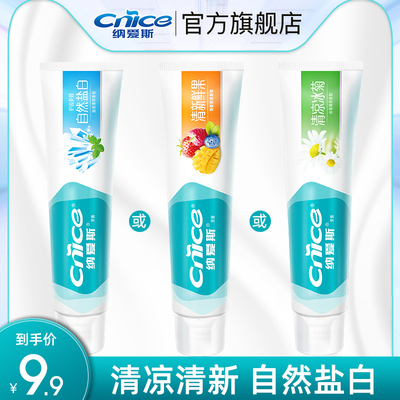 纳爱斯自然盐白清新鲜果清凉冰菊去火120g牙膏清新口气去牙渍烟渍