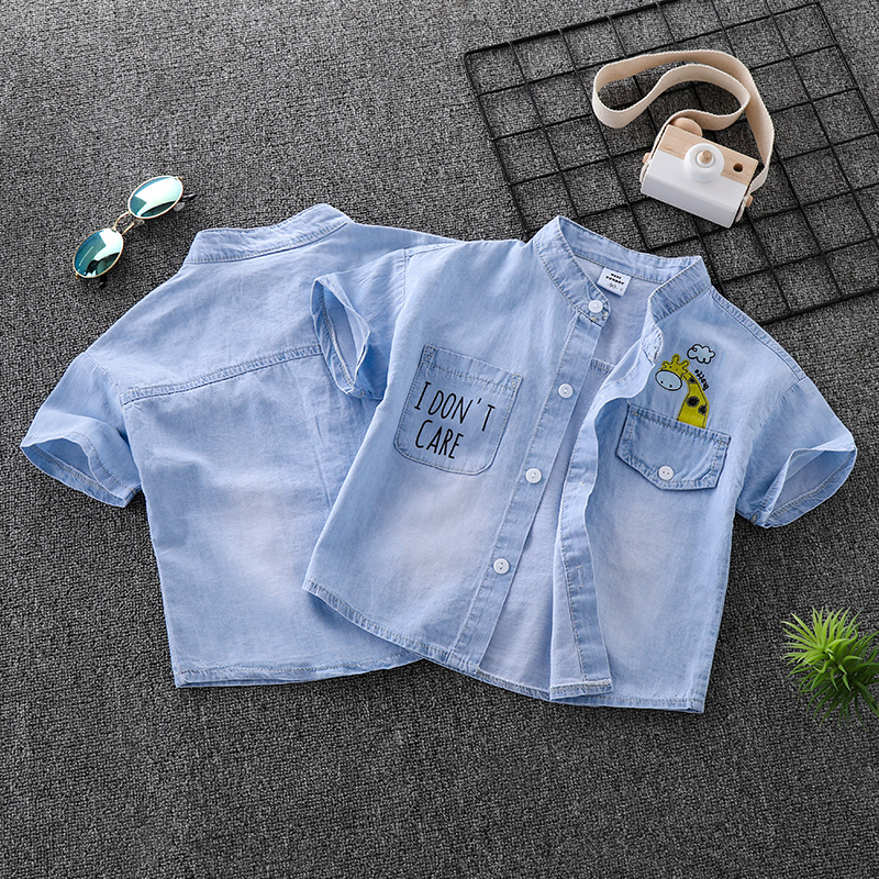 男童牛仔衬衫2019夏季新款儿童短袖立领衬衣薄款宝宝衣服夏装外穿|ruв категории Детская одежда, рубашка - от Buy2taobao.com для оказания профессиональной услуги покупки агента Taobao