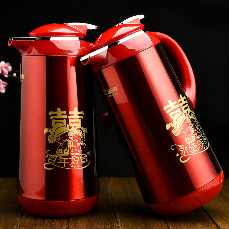 紅色暖壺壹對結婚慶用品陪嫁熱水瓶婚禮喜慶保溫壺家用歐式暖水瓶在類目 餐飲具, 杯子/水杯/水壺, 熱水瓶中 - 來自Buy2taobao.com提供專業的淘寶代購服務