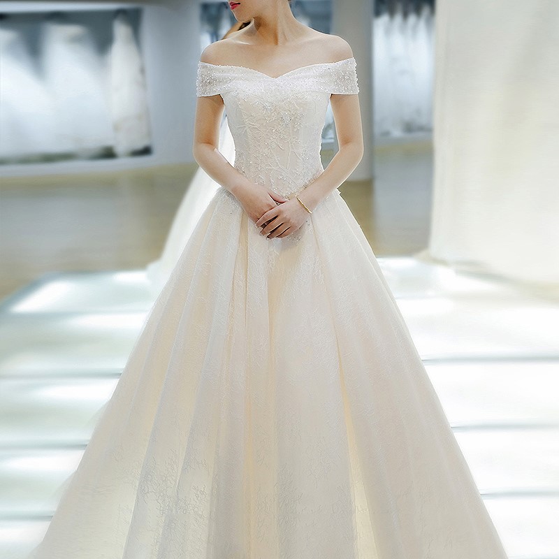 Wedding dress 2018 new pattern Off Shoulder Wedding dress marry Tailing Wedding dress Sleeveless Dream Sen family Shawl Middle-waistedin the Women's clothing/Boutique , Wedding/Cheongsam/Formal dress , Wedding category - from Buy2taobao.com to provide professional Taobao agent buy service
