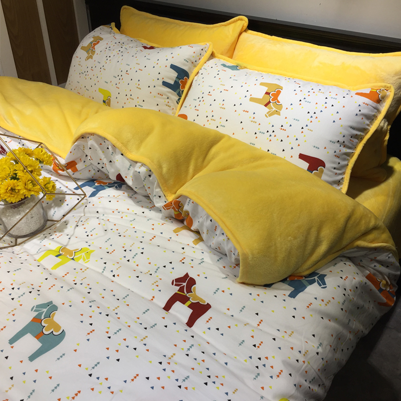 pure cotton Cotton The bed Four piece suit ins Coral Levin Law Flannel Quilt cover 1.8m sheet 200x230in the Bedclothes , Bedding Sets/Family of four/Multiple sets of category - from Buy2taobao.com to provide professional Taobao agent buy service