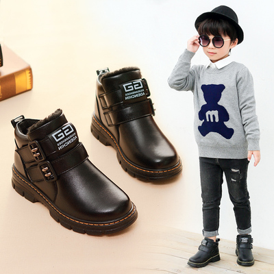 男童棉鞋2018新款冬季儿童棉鞋冬加绒加厚皮鞋保暖冬鞋童鞋男鞋子