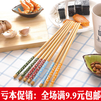 1双天然环保印花木质木筷子无漆无蜡复古家用防滑厨房餐具家庭装
