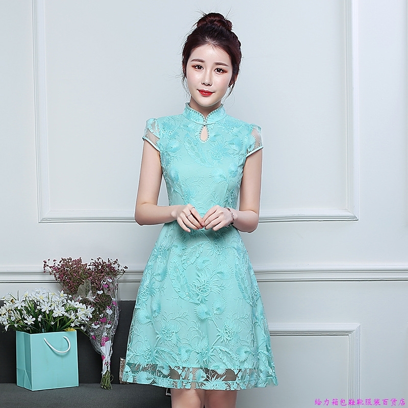 2019 new pattern Spring and summer fashion Versatile manual Nail bead Chinese style Chinese style Dress Short sleeved Manufactor Direct selling Trendin the Women's clothing/Boutique , Wedding/Cheongsam/Formal dress , Cheongsam category - from Buy2taobao.com to provide professional Taobao agent buy service