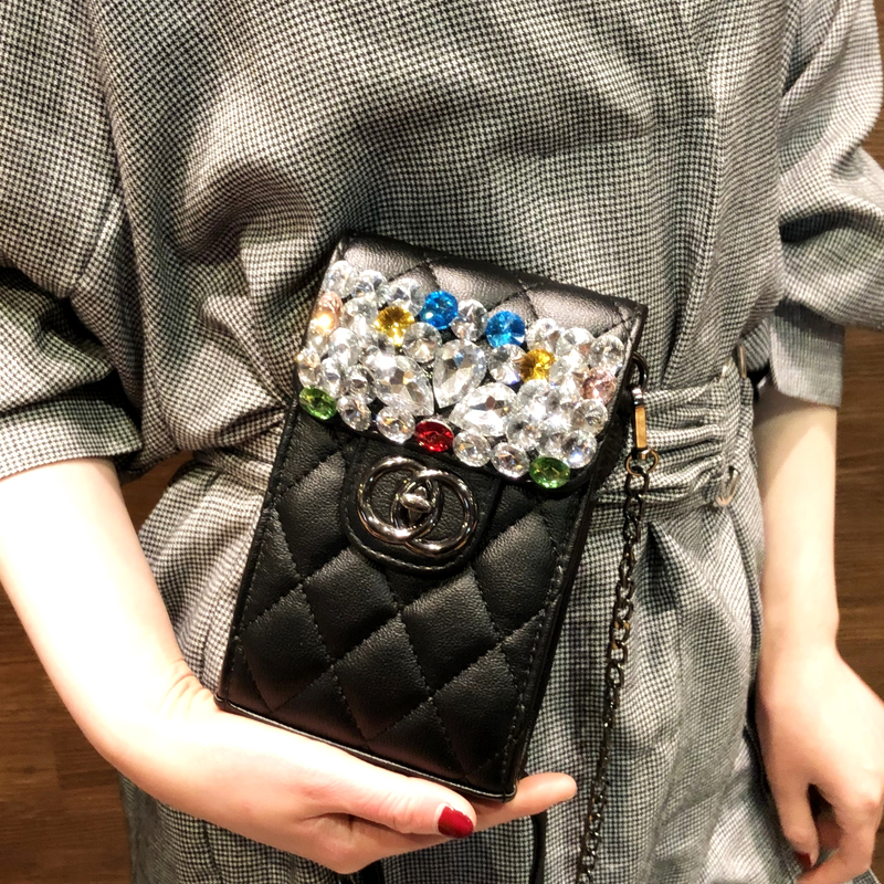 With drill Mobile phone bag Versatile Vertical section Square bag fashion Small fragrant wind chain Diagonal Bag Quilted Mobile phone bagin the Leather/Lady bags/Men's bag, Phone package category - from Buy2taobao.com to provide professional Taobao agent buy service