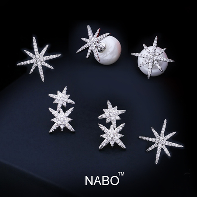 时尚甜美气质米字星星耳钉s925银针雪花六芒星微镶简约百搭耳饰品