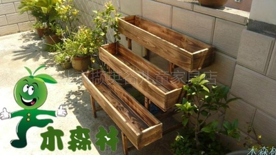 庭院园艺露台原木多层花槽 户外防腐木菜槽 实木多肉花架展示台
