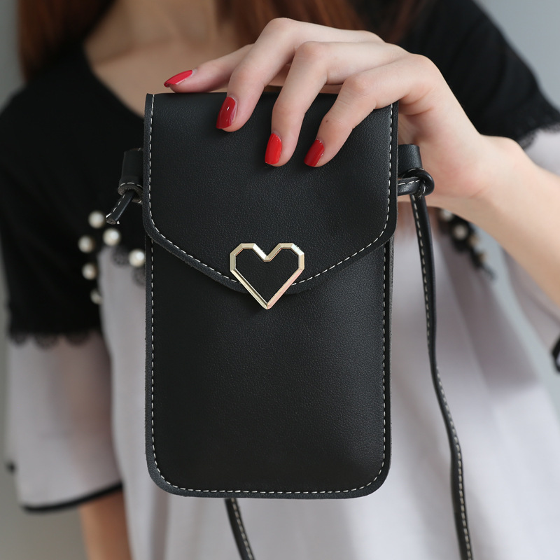 Ladies heart-shaped decorate transparent Touch screen Simplicity Retro Mobile phone bag 2019 new pattern student Buckle Small bagin the Leather/Lady bags/Men's bag, Phone package category - from Buy2taobao.com to provide professional Taobao agent buy service