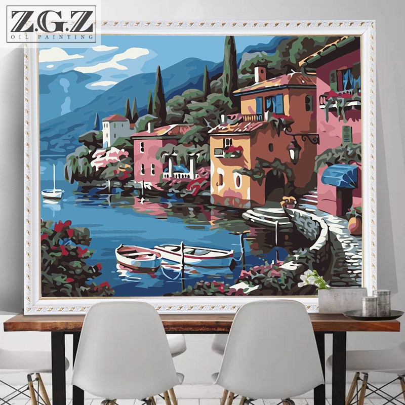 diy数字油画客厅风景手工涂色数码水彩画成人手绘填色装饰油彩画在类目 家居饰品, 装饰画, DIY/数字油画中 - 来自Buy2taobao.com提供专业的淘宝代购服务