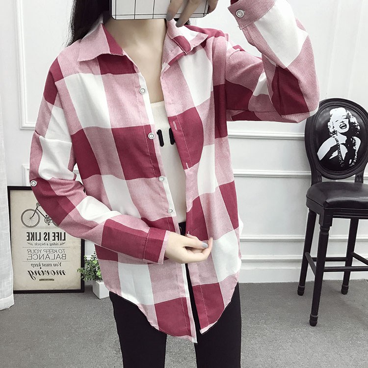 夏装格子衬衫女长袖棉麻宽松中长款休闲韩版衬衣学生防晒衫在类目 女装/女士精品, 衬衫中 - 来自Buy2taobao.com提供专业的淘宝代购服务