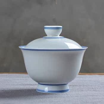 2019手绘手工玄纹三才盖碗茶碗盖杯功夫茶具高白瓷青花双线泡茶器在类目 餐饮具, 茶具, 盖碗中 - 来自Buy2taobao.com提供专业的淘宝代购服务