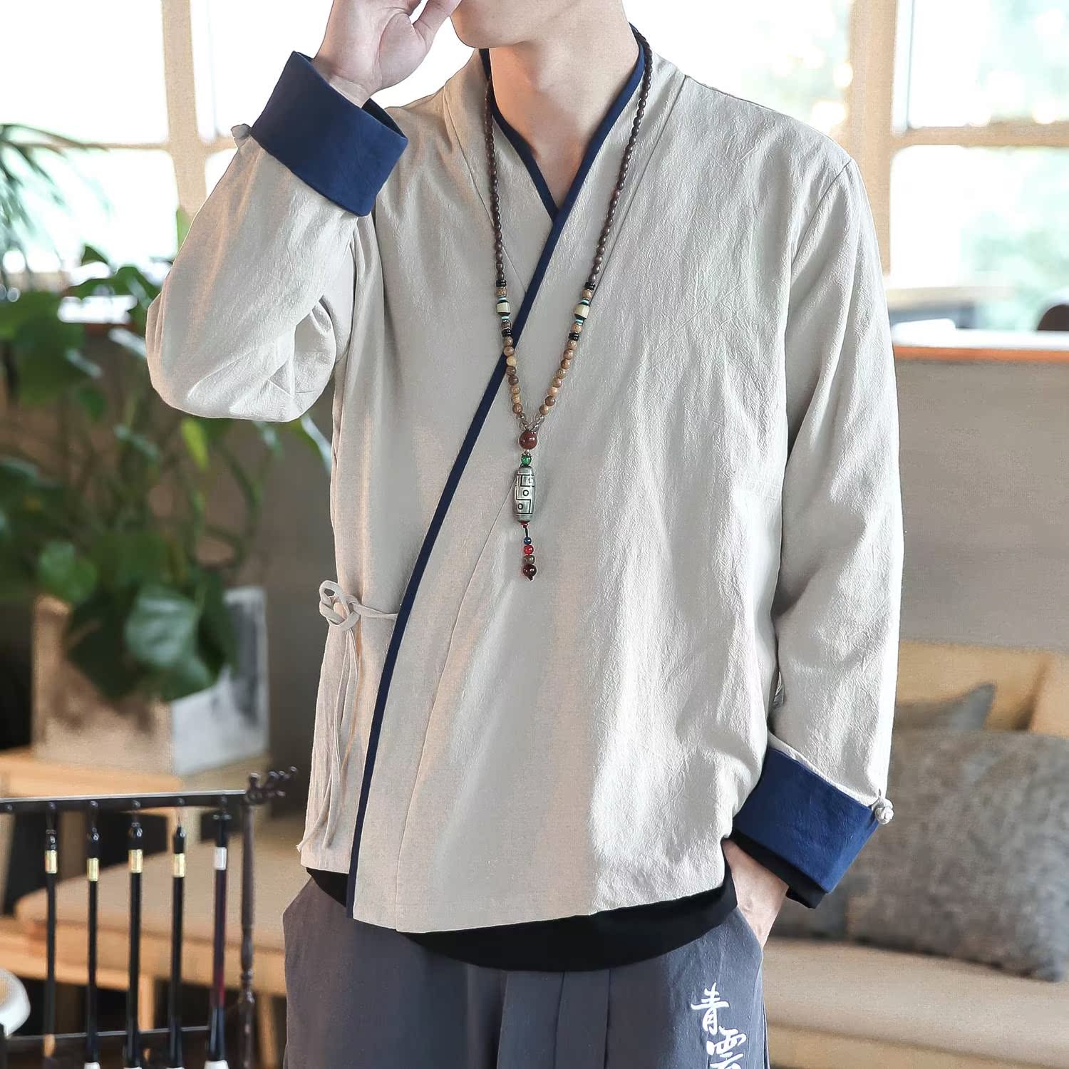 Spring Chinese style Surplice ancient costume Hanfu Antiquity Robes coat Buddhist clothes Ethnic style men's wearin the Men's clothing, National costume category - from Buy2taobao.com to provide professional Taobao agent buy service