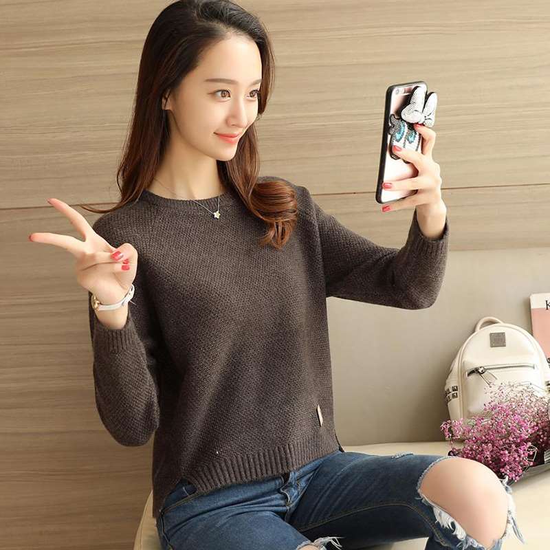 2019新款女装圆领长袖针织打底衫春装短款毛衣女套头宽松短款上衣|ruв категории Женская одежда, свитер - от Buy2taobao.com для оказания профессиональной услуги покупки агента Taobao