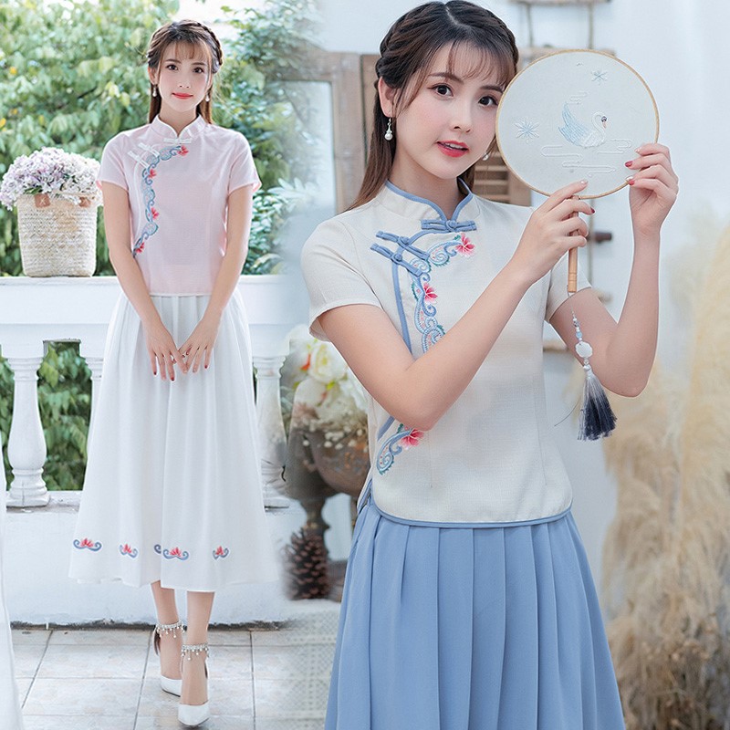 夏装新款民族风女装文艺绣花复古盘扣短袖上衣+小清新半身裙套装在类目 户外/登山/野营/旅行用品, 户外服装, 运动户外风衣中 - 来自Buy2taobao.com提供专业的淘宝代购服务