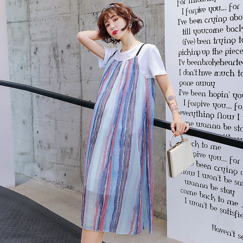 时尚两件套孕妇连衣裙2019夏季孕妇装大码彩虹印花孕妇裙子B-9011|ruв категории Всё для беременных и кормящих, материнство, платье - от Buy2taobao.com для оказания профессиональной услуги покупки агента Taobao