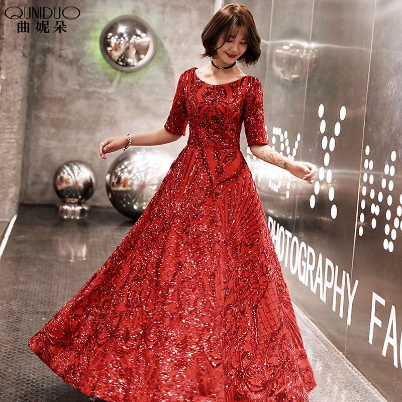 红色礼服裙女敬酒服新娘秋季2018结婚新款晚礼服高贵优雅长款宴会在类目 女装/女士精品, 婚纱/旗袍/礼服, 礼服/晚装中 - 来自Buy2taobao.com提供专业的淘宝代购服务